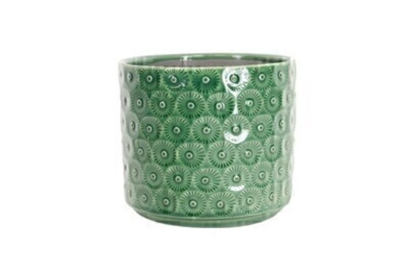 <p>Green Daisy Ceramic Pot Cover By the designer Gisela Graham who designs really beautiful gifts for your garden and home. Suitable for an artifical or real plant. Great to show off your plants and would make an ideal gift for a gardener or someone who likes plants. Also comes available in other colours. Size (LxWxD) 15x17x17cm</p>